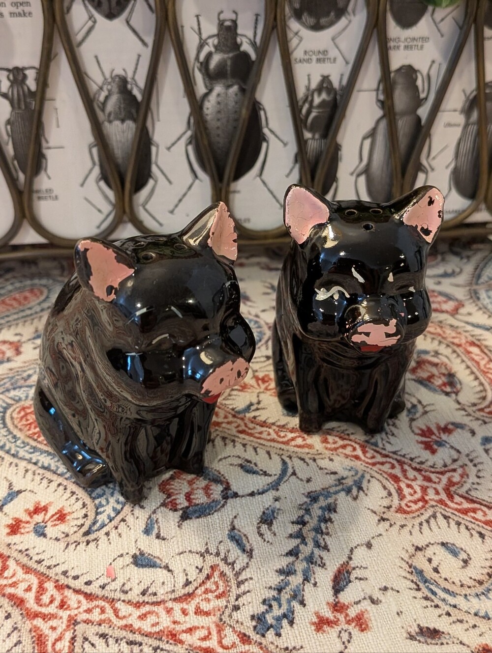 MCM Japan Black Ceramic Pig Salt and Pepper Shaker Set